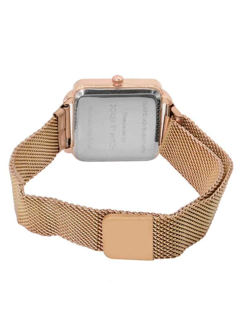 Joker & Witch Stainless Steel Cherry Blossom Rosegold Analogue Watch Bracelet Stack For Women, Rose Gold Dial, Rose Gold Band - Image 4