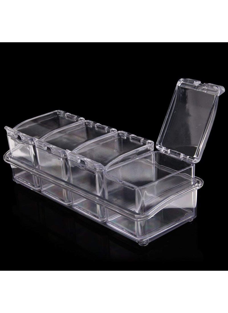 VIPREKHO VIPREKHO Crystal Clear Seasoning Acrylic Kitchen Box Transparent Spice Jar Box Case Set 4 Grid Crystal Masala Spice Holder SetJar Storage Box Container Pack of 1  - Image 3