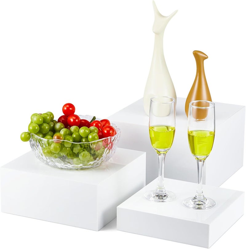 Jerify Jerify 3 Pcs White Buffet Risers Food Risers for Buffet Table Display Stand Boxes 8 9 10 Acrylic Cube Display Nesting Shelf with Hollow Bottoms for Catering Dessert Jewelry Figures ShowWhite  - Image 1