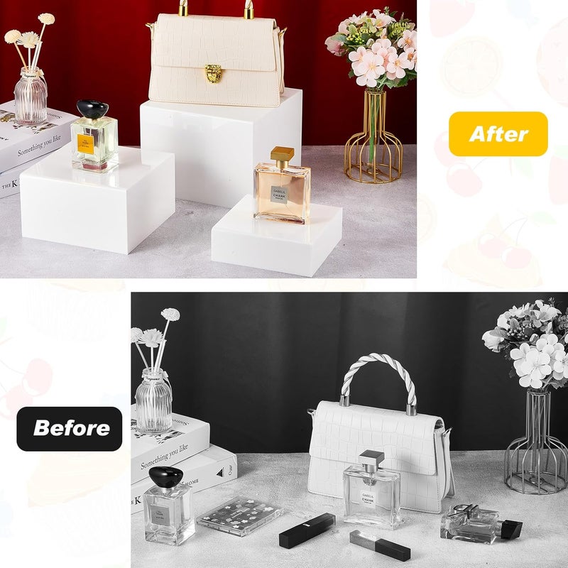 Jerify Jerify 3 Pcs White Buffet Risers Food Risers for Buffet Table Display Stand Boxes 8 9 10 Acrylic Cube Display Nesting Shelf with Hollow Bottoms for Catering Dessert Jewelry Figures ShowWhite  - Image 3
