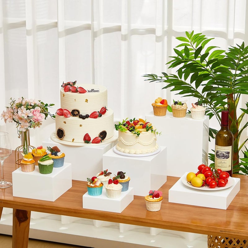 Jerify Jerify 3 Pcs White Buffet Risers Food Risers for Buffet Table Display Stand Boxes 8 9 10 Acrylic Cube Display Nesting Shelf with Hollow Bottoms for Catering Dessert Jewelry Figures ShowWhite  - Image 4