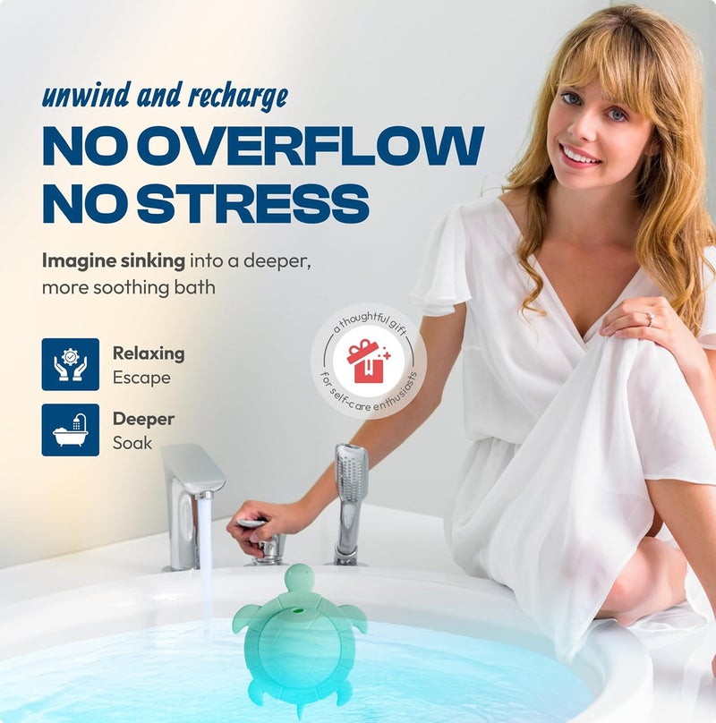 Jumble Dream Bathtub Overflow Drain Cover – Tub Overflow Drain Cover Turtle | Adds Inches of Water for Deeper & Warmer Bath | Universal Fit Bathroom Spa Accessory - Drains in Sea Grass Green - Image 2