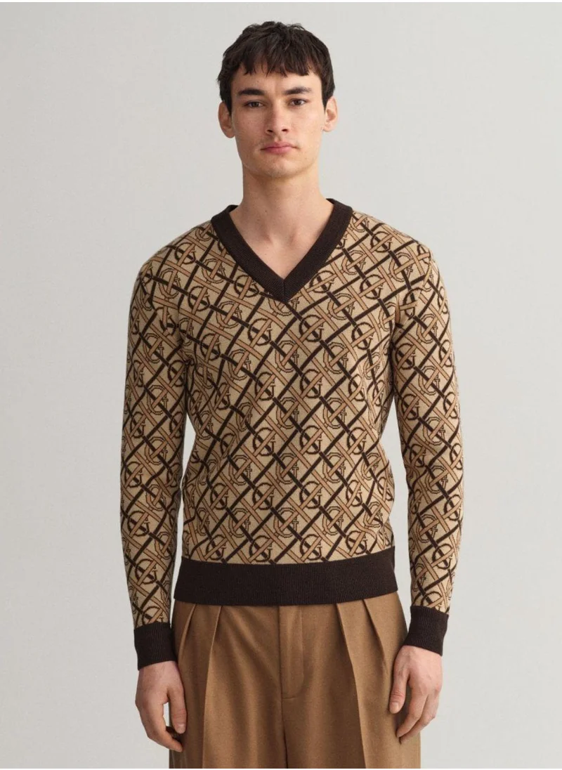 غانت Gant Monogram Merino V-Neck Sweater