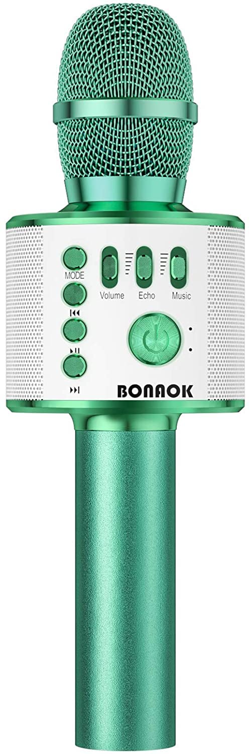 ميكروفون كاريوكي لاسلكي بلوتوث BONAOK 3 في 1 ميكروفون محمول يدوي مكبر صوت لجميع الهواتف الذكية هدايا للأولاد الأطفال البالغين جميع الأعمار Q37 أخضر