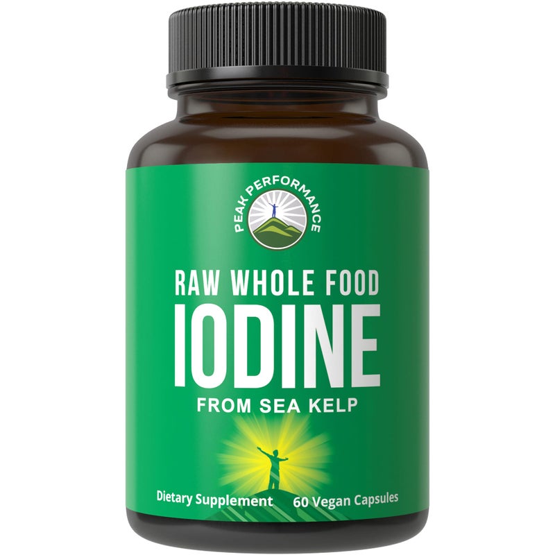 Peak Performance Raw Whole Food Iodine Supplement from Organic Kelp Ascophyllum Nodosum by Peak Performance Potassium Iodide Support Tablets for Metabolism Energy and Immune 60 Vegan Capsules Pills