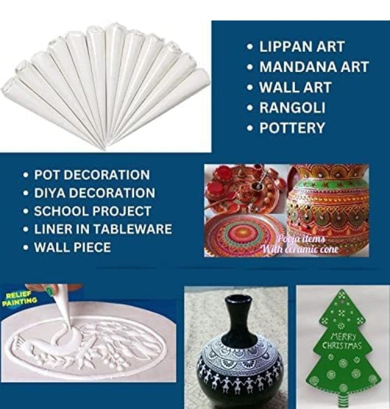 E Shopping White Ceramic Cones for Arts Crafts Lippan Art Mandala Art Pottery Liner DIY Decorative Purposes Pack of Pack of 4 - Image 4