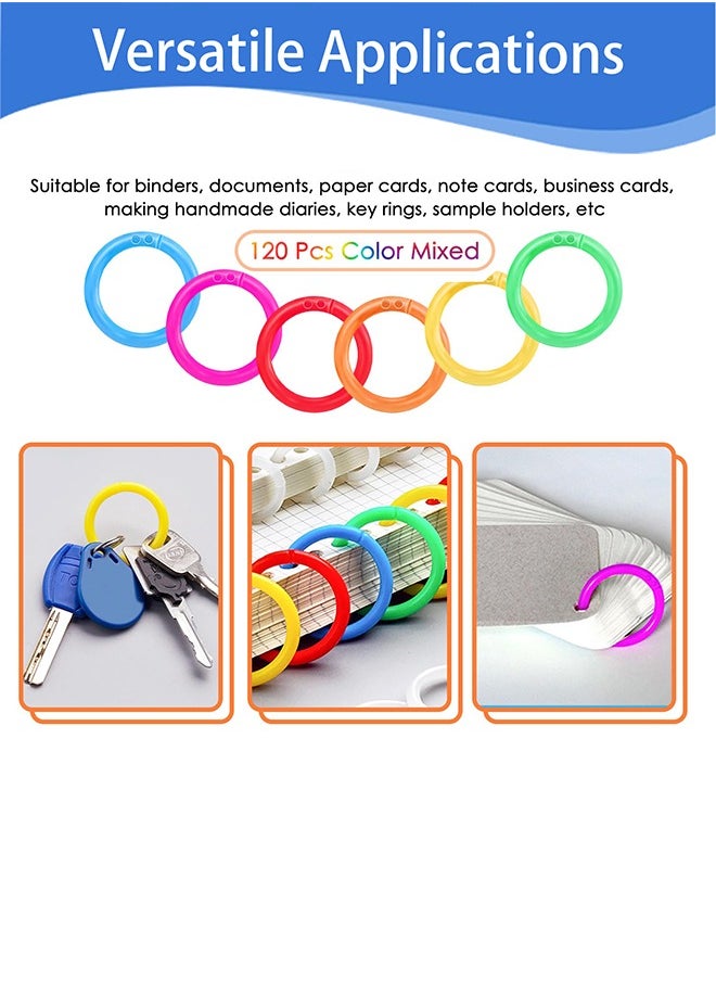 Generic - 120 Pieces Plastic Binder Rings for Cards, Documents or Office Use Multi-Color - Image 1