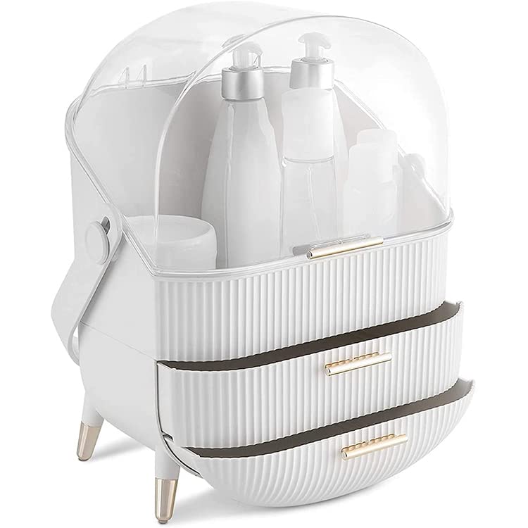 Snivy Snivy Portable Retro Multi-Function Makeup Storage Organizer, Dressing Case, Dustproof Cosmetic Storage Box, with Transparent Cover, Suitable for Bathroom Countertop  - Image 1