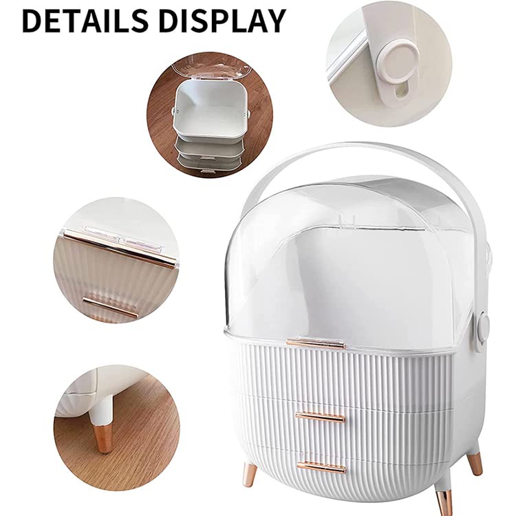Snivy Snivy Portable Retro Multi-Function Makeup Storage Organizer, Dressing Case, Dustproof Cosmetic Storage Box, with Transparent Cover, Suitable for Bathroom Countertop  - Image 3