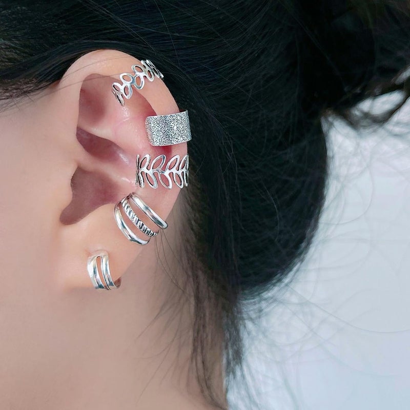 MIFYNN 5 Pcs Gold Ear Cuffs for Women Non Piercing Ear Cuff Earrings Clip on Earring Set Huggie Hoop Earrings Cartilage Earrings Stack Jewelry for Women (Silver) - Image 3