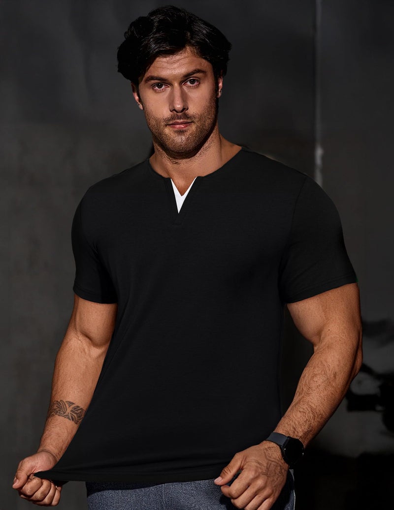 Dokotoo Men Mens Short Sleeve Henley Shirts Casual V Neck Muscle Fitted T Shirts Summer Shirt Tops Black XX-Large - Image 4