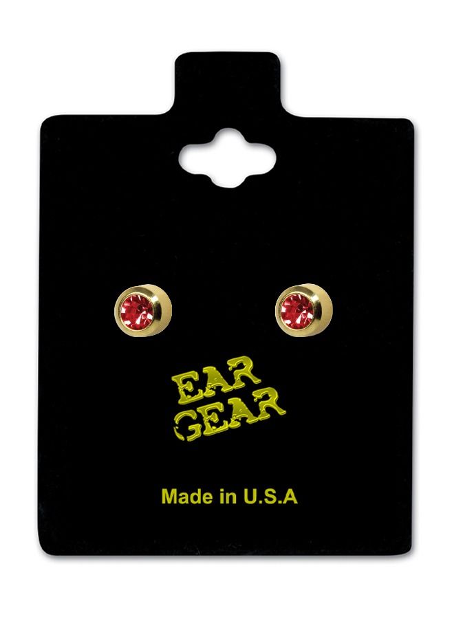 EAR GEAR 24K Gold Plated 4mm Bezel Ruby Stud USA  - Image 1