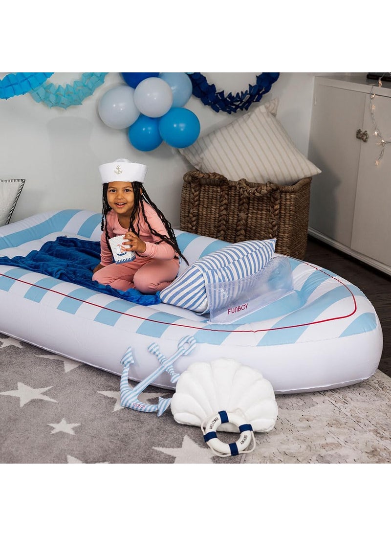 FUNBOY FUNBOY Kids Classic Speed Boat Travel Bed  Air Mattress Perfect for Sleepovers Includes Carrying Storage Bag TwinWhiteBlue  - Image 3