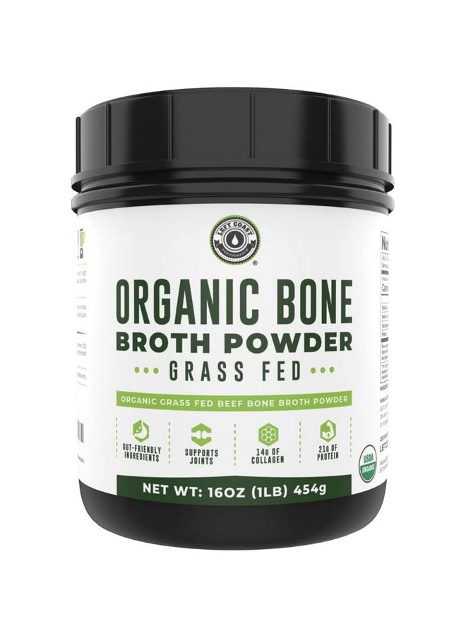 Left Coast Performance 16oz Organic Bone Broth Protein Powder From Grass Fed Beef - USDA Certified Organic, Single Ingredient, Rich in Collagen, Glucosamine, No Additives, Perfect for Carnivore, Paleo, and Keto Diets  - Image 1