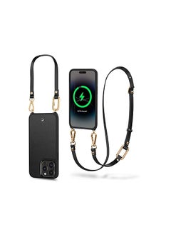 CYRILL Classic Charm Mag Compatible with iPhone 14 Pro Max Case Magnet (2022), iPhone 14 Pro Max Case with Strap for Women [Premium Vegan Leather] - Black  - Image 2