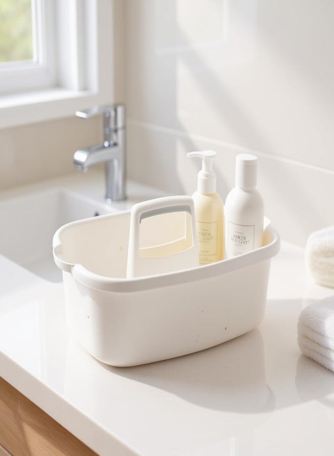 SNAPPSY Portable Storage Basket | Bathroom Accessories Organizer | White Plastic, Handle and Adhesive Mount | Fits Cabinet, Shower, Toilet, Travel - Image 3