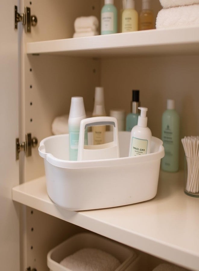 SNAPPSY Portable Storage Basket | Bathroom Accessories Organizer | White Plastic, Handle and Adhesive Mount | Fits Cabinet, Shower, Toilet, Travel - Image 4