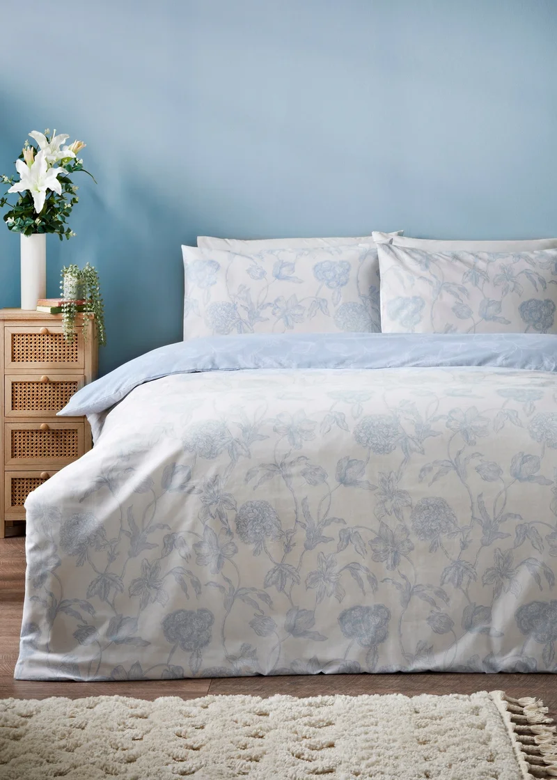 Matalan Blue Floral Sketch Duvet Set