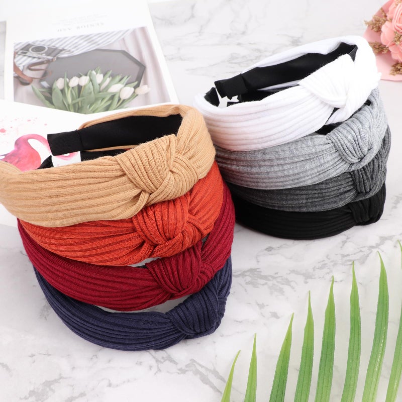 DRESHOW 8 Pack Knotted Headbands for Women Wide Turban Headband Yoga Exercise Ribbing Hair Hoop Hair Bands Accessories - Image 2