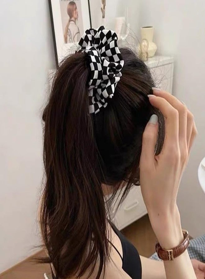 Sdopbinbin Black And White Checkered Scrunchies for Women Elastic Hair Ties Scrunchies for Woman Large Scrunchy Hair Tie Black And White Hair Accessories for Women Girls Kids Checkered Scrunchie Hair Ties 6Pcs - Image 3