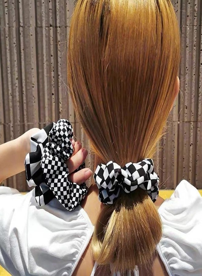 Sdopbinbin Black And White Checkered Scrunchies for Women Elastic Hair Ties Scrunchies for Woman Large Scrunchy Hair Tie Black And White Hair Accessories for Women Girls Kids Checkered Scrunchie Hair Ties 6Pcs - Image 5