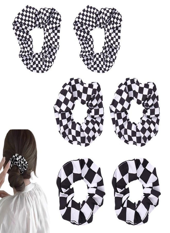 Sdopbinbin Black And White Checkered Scrunchies for Women Elastic Hair Ties Scrunchies for Woman Large Scrunchy Hair Tie Black And White Hair Accessories for Women Girls Kids Checkered Scrunchie Hair Ties 6Pcs - Image 1