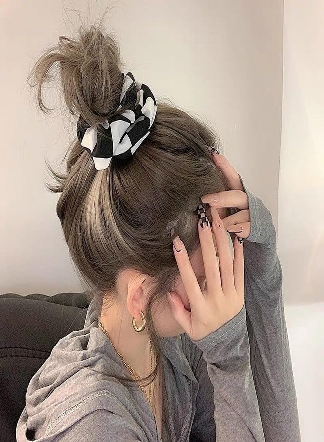 Sdopbinbin Black And White Checkered Scrunchies for Women Elastic Hair Ties Scrunchies for Woman Large Scrunchy Hair Tie Black And White Hair Accessories for Women Girls Kids Checkered Scrunchie Hair Ties 6Pcs - Image 4