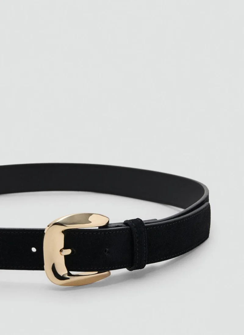 Mango 99-NEGRO Suede Belt With Square Buckle for Women | Best Price UAE