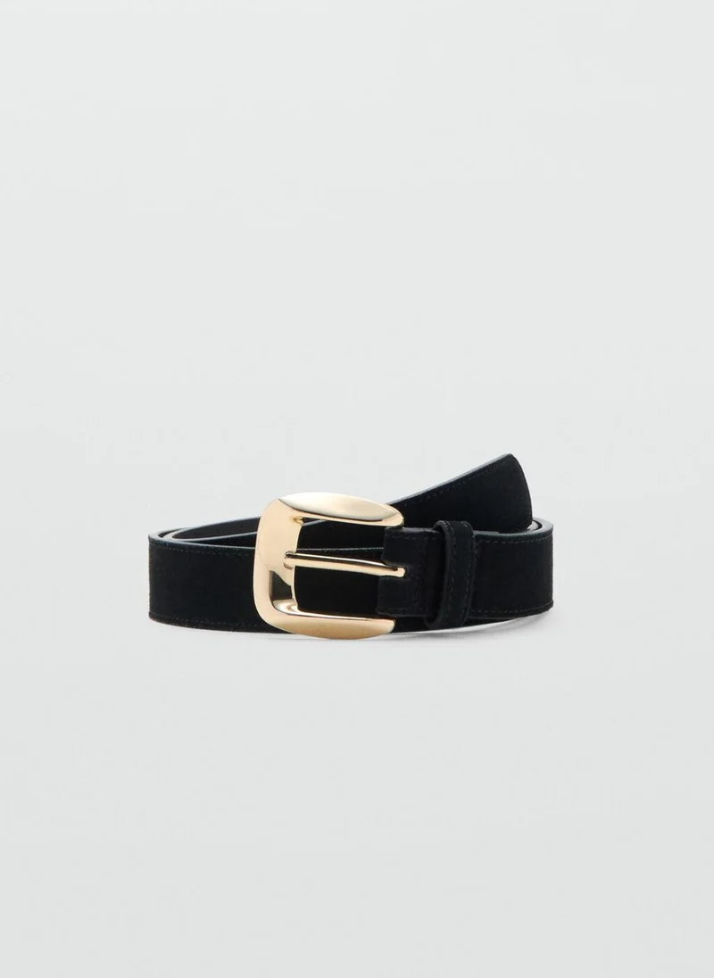 MANGO Suede Belt With Square Buckle