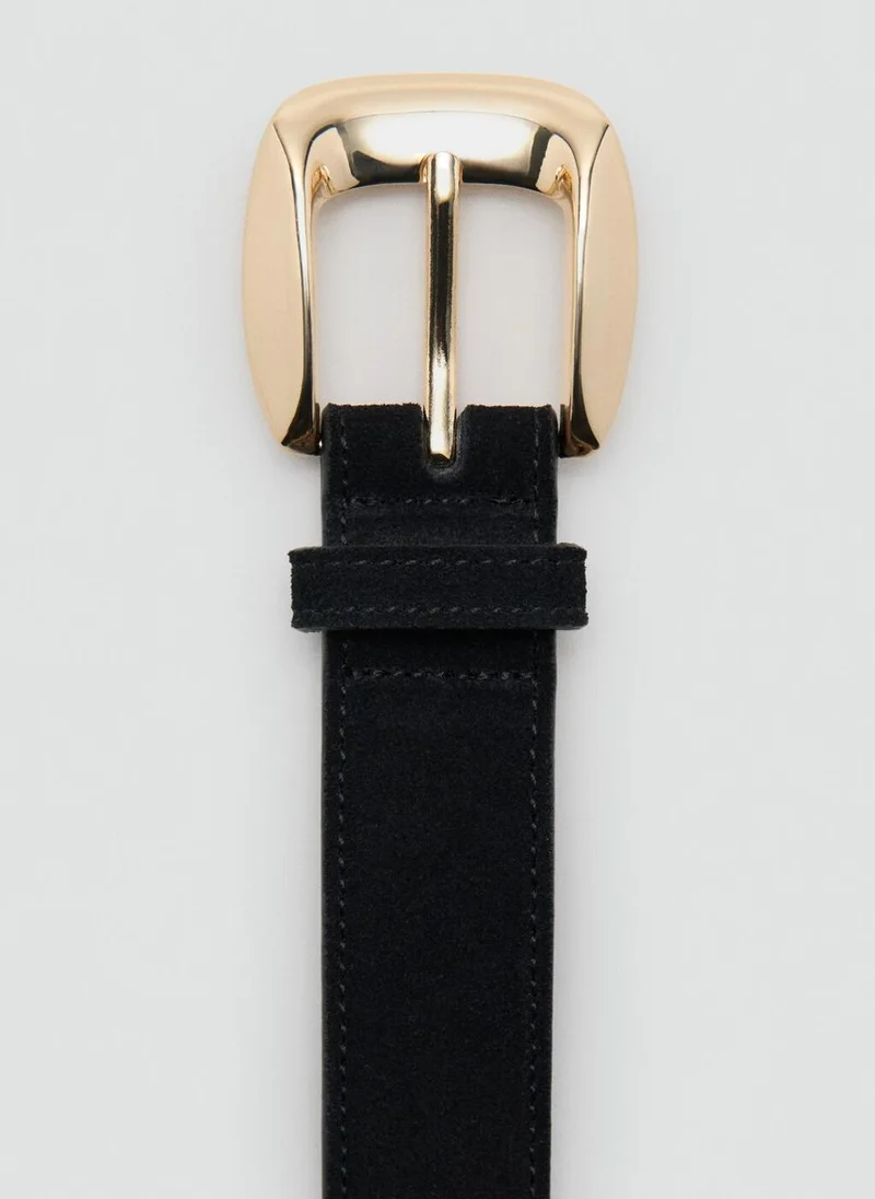 Mango 99-NEGRO Suede Belt With Square Buckle for Women | Best Price UAE