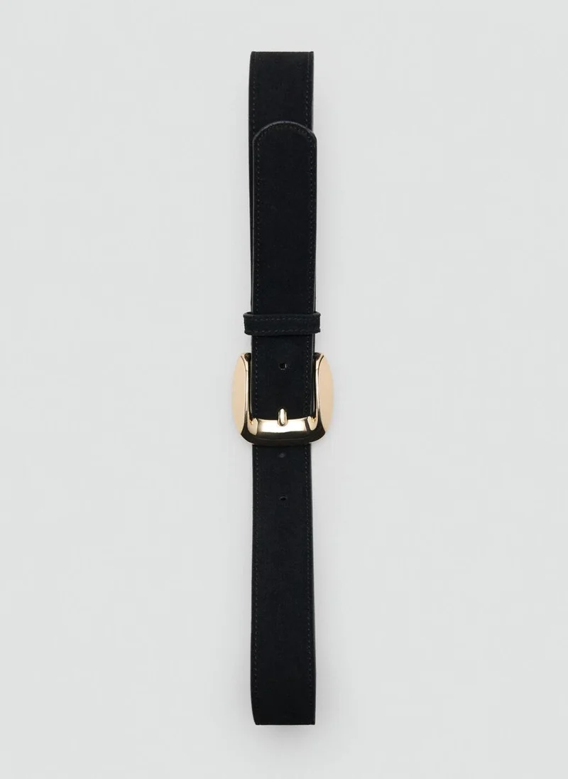 MANGO Suede Belt With Square Buckle