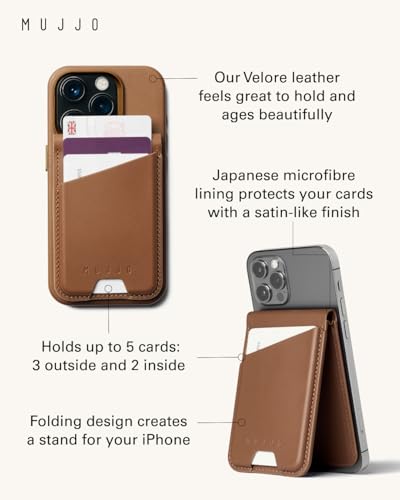 Mujjo Magsafe Compatible Leather Wallet Stand - Tan - Image 2