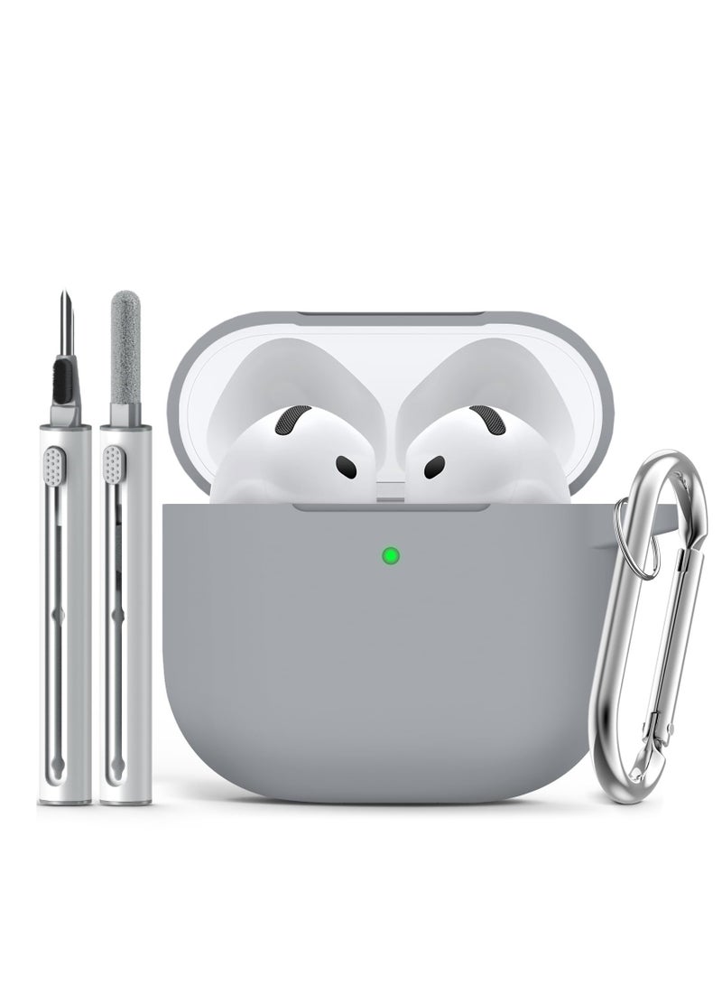 Soft Silicone Case Cover for AirPods 4 with Cleaning Kit and Keychain (Gray)