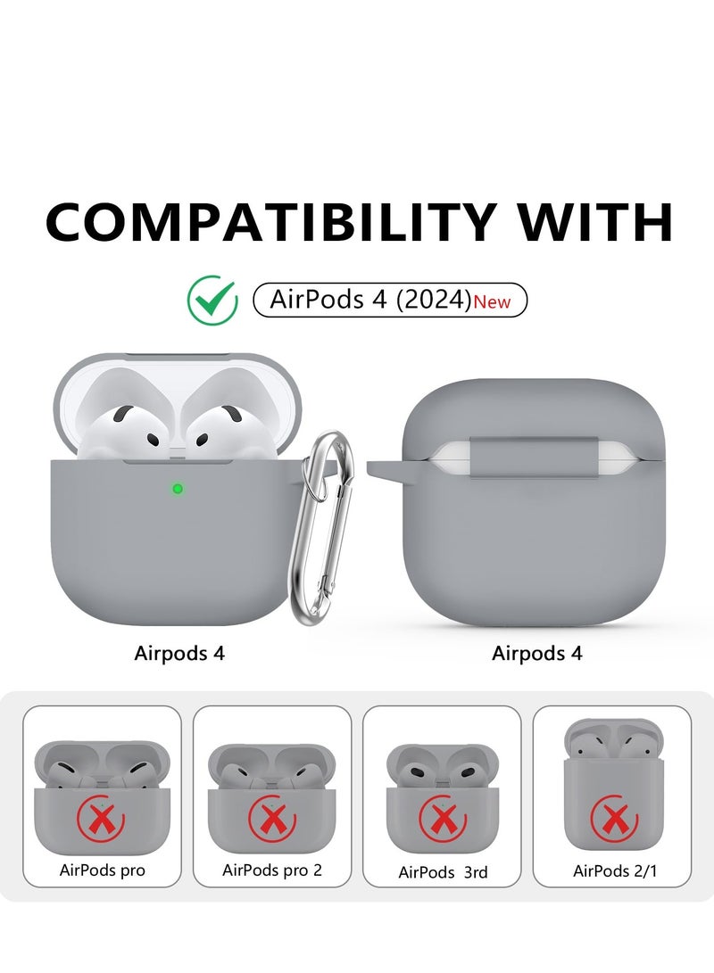Soft Silicone Case Cover for AirPods 4 with Cleaning Kit and Keychain (Gray)