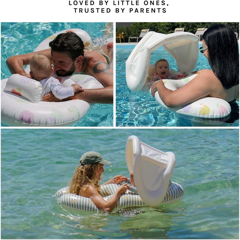Sunnylife Float Together Baby Seat Dex The Duck Yellow, Removable Shade Canopy, Soft Leg Support, Caregiver & Baby Dual Float, 110 x 74 cm • Non-Toxic PVC - Image 4