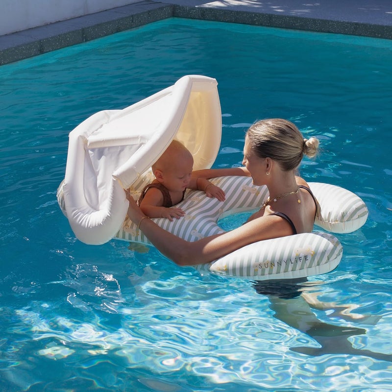 Sunnylife Float Together Baby Seat Dex The Duck Yellow, Removable Shade Canopy, Soft Leg Support, Caregiver & Baby Dual Float, 110 x 74 cm • Non-Toxic PVC - Image 5