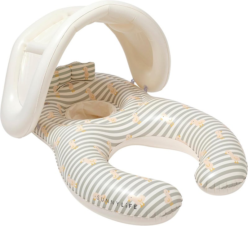 Sunnylife Float Together Baby Seat Dex The Duck Yellow, Removable Shade Canopy, Soft Leg Support, Caregiver & Baby Dual Float, 110 x 74 cm • Non-Toxic PVC - Image 1