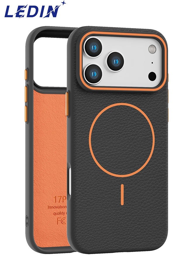 ليدين جراب ذو ملمس جلدي لهاتف آيفون 17 برو ماكس (6.9 بوصة)، مصنوع من مادة TPU رفيعة مع حلقة مغناطيسية، مزود بواقي ماص للصدمات، وحافة مرتفعة للكاميرا، ومقبض مانع للانزلاق، ومتوافق مع واقيات الشاشة. - Image 1