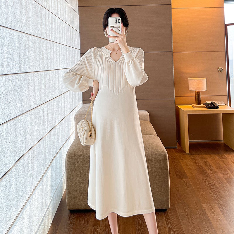 Maternity Fashion Korean Sweater Dress 2024 apricot  - Image 1