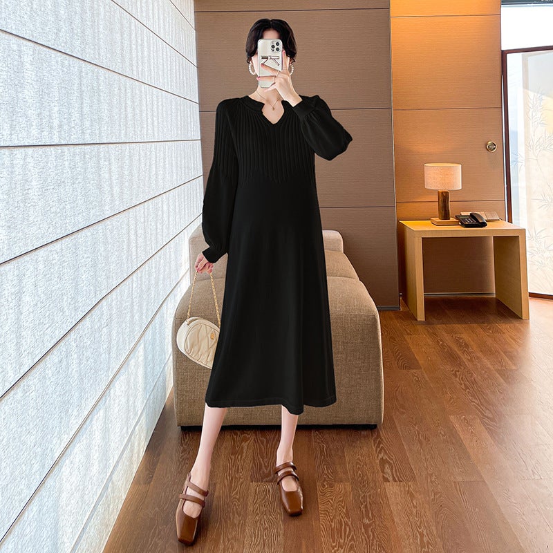 Maternity Fashion Korean Sweater Dress 2024 apricot  - Image 2