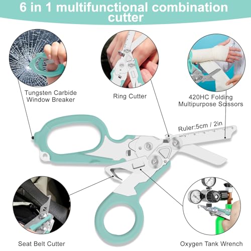 Lemasa 6-in-1 heavy-duty/trauma shears, Folding Retractable Emergency Shears, Outdoor Camping Tools, Seat Belt Cutter, Oxygen Cylinder Wrench, Complimentary Adjustable Wrench (Aqua blue) - Image 2