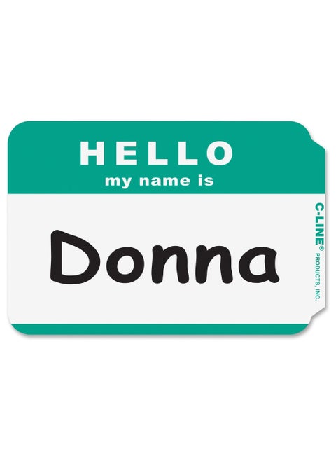 CLine Pressure Sensitive Peel and Stick Badges Hello My Name Is Green 35 x 225 Inches 100 per Box 92233