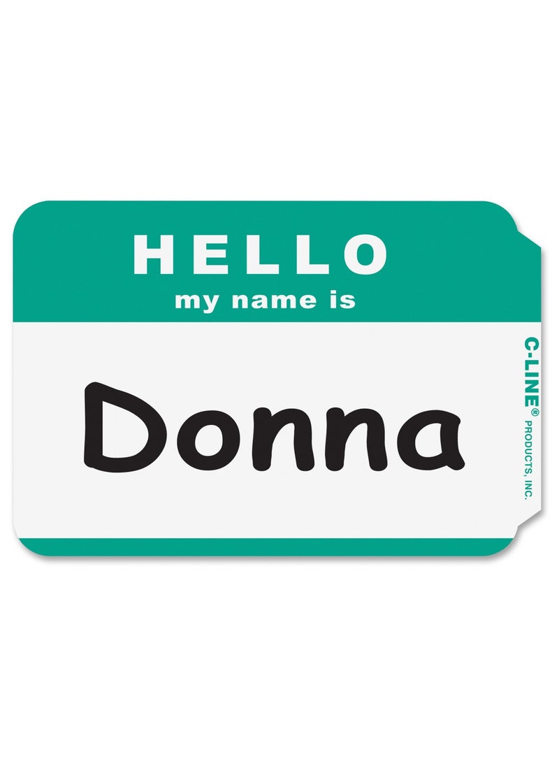 C-Line CLine Pressure Sensitive Peel and Stick Badges Hello My Name Is Green 35 x 225 Inches 100 per Box 92233 