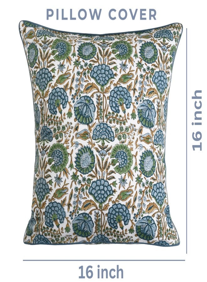 Ridhi Asparagus Green Hand Block Printed 100% Cotton 16x16 Set of 2 Boho Throw Pillow Covers, Washable Decorative Cushions for Couch, Bed, Sofa, Outdoor, Farmhouse Spring Home Decor Gift - Image 4