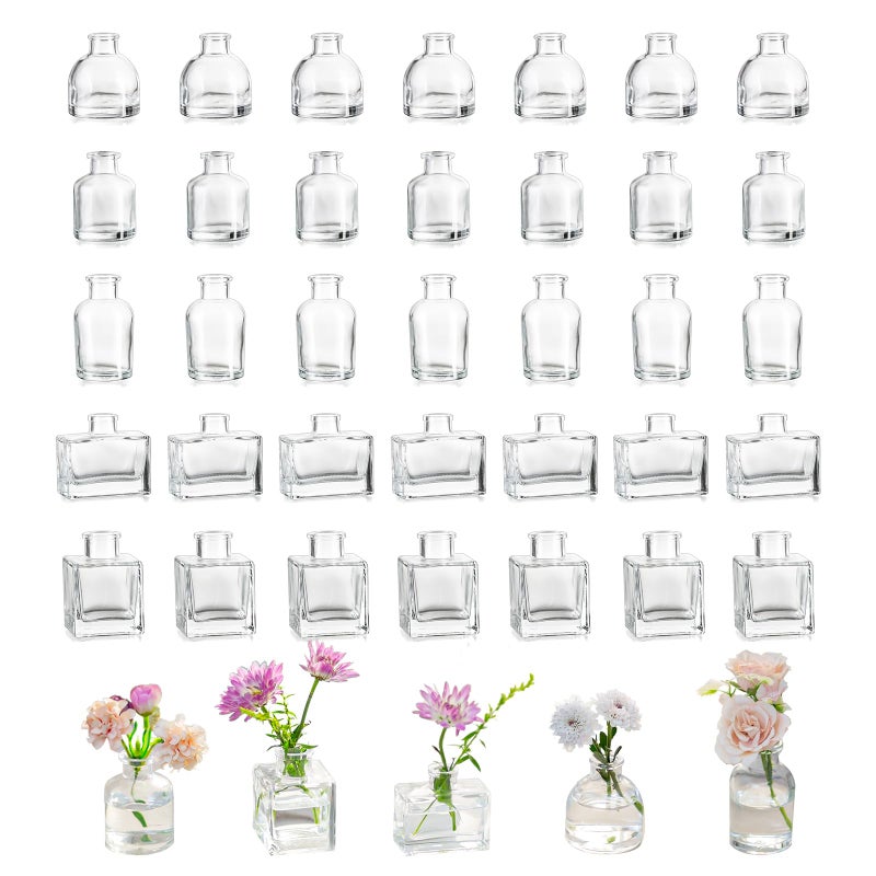 Hewory Small Glass Bud Vases for Centerpieces - Hewory 40pcs Clear Sturdy Cute Flower Vases Bulk, Mini Bottle Vase for Wedding Home Decor Birthday Party Events Mother's Day Bridal Shower Gifts Table Decor - Image 1