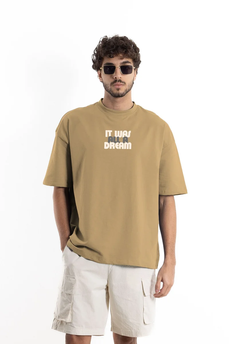 SHAPES SLOGAN PRINTED COTTON BLEND T-SHIRT