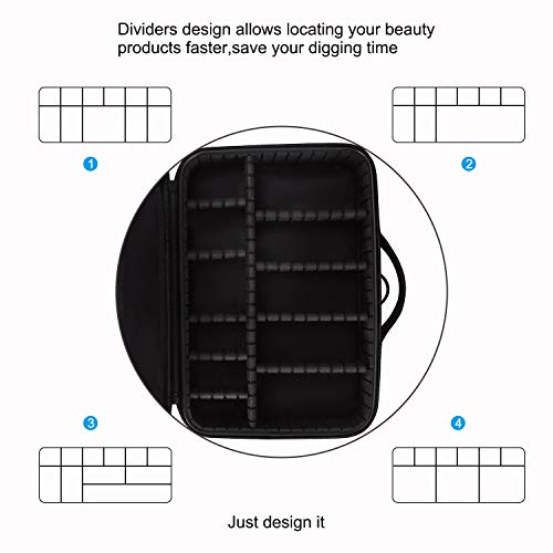 Relavel Makeup Bag Travel Makeup Train Case 13.8 inches Large Cosmetic Case Professional Portable Makeup Brush Holder Organizer and Storage with Adjustable Dividers and Shoulder Strap Black - Image 4
