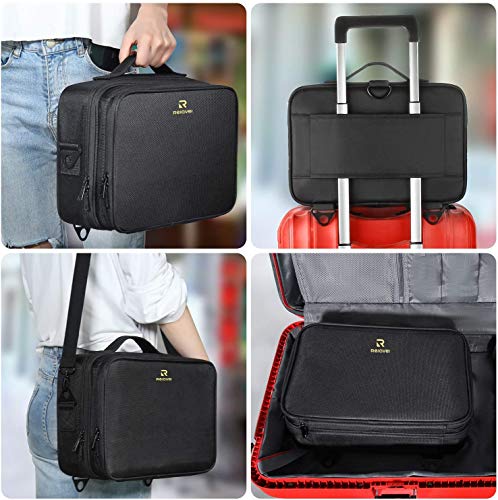 Relavel Makeup Bag Travel Makeup Train Case 13.8 inches Large Cosmetic Case Professional Portable Makeup Brush Holder Organizer and Storage with Adjustable Dividers and Shoulder Strap Black - Image 3