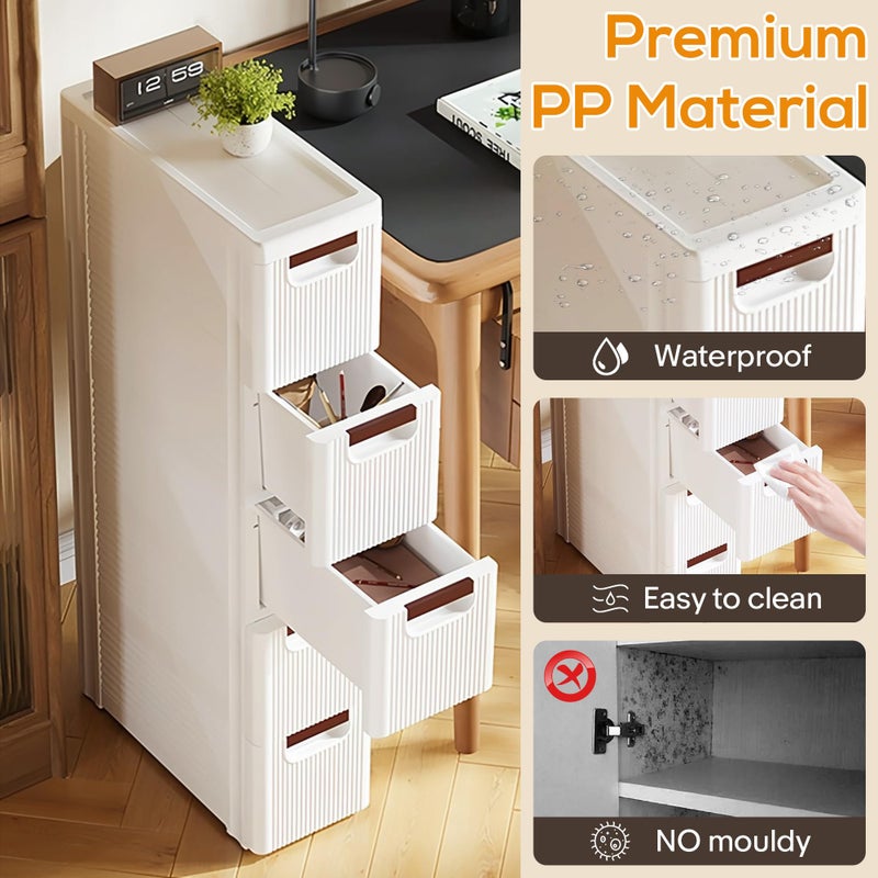 YABORAS 5 Drawers Slim Bathroom Storage Cabinet Dresser, Narrow Plastic Rolling Cart Organizer with Drawers, for Small Spaces, Kitchen, Laundry, Office, Bedroom, White - Image 4