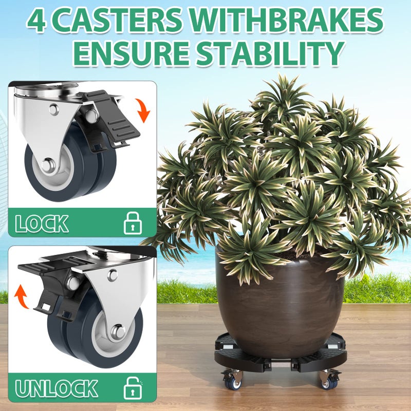 VANCASTLE Plant Caddy with Lockable Wheels Heavy Duty 450lbs Capacity, 15-22 Inch Adjustable Plant Stand with Wheels Rolling base, Plant Dolly for Flower Pot Mover Indoor Outdoor, Black, 1 Pack - Image 3